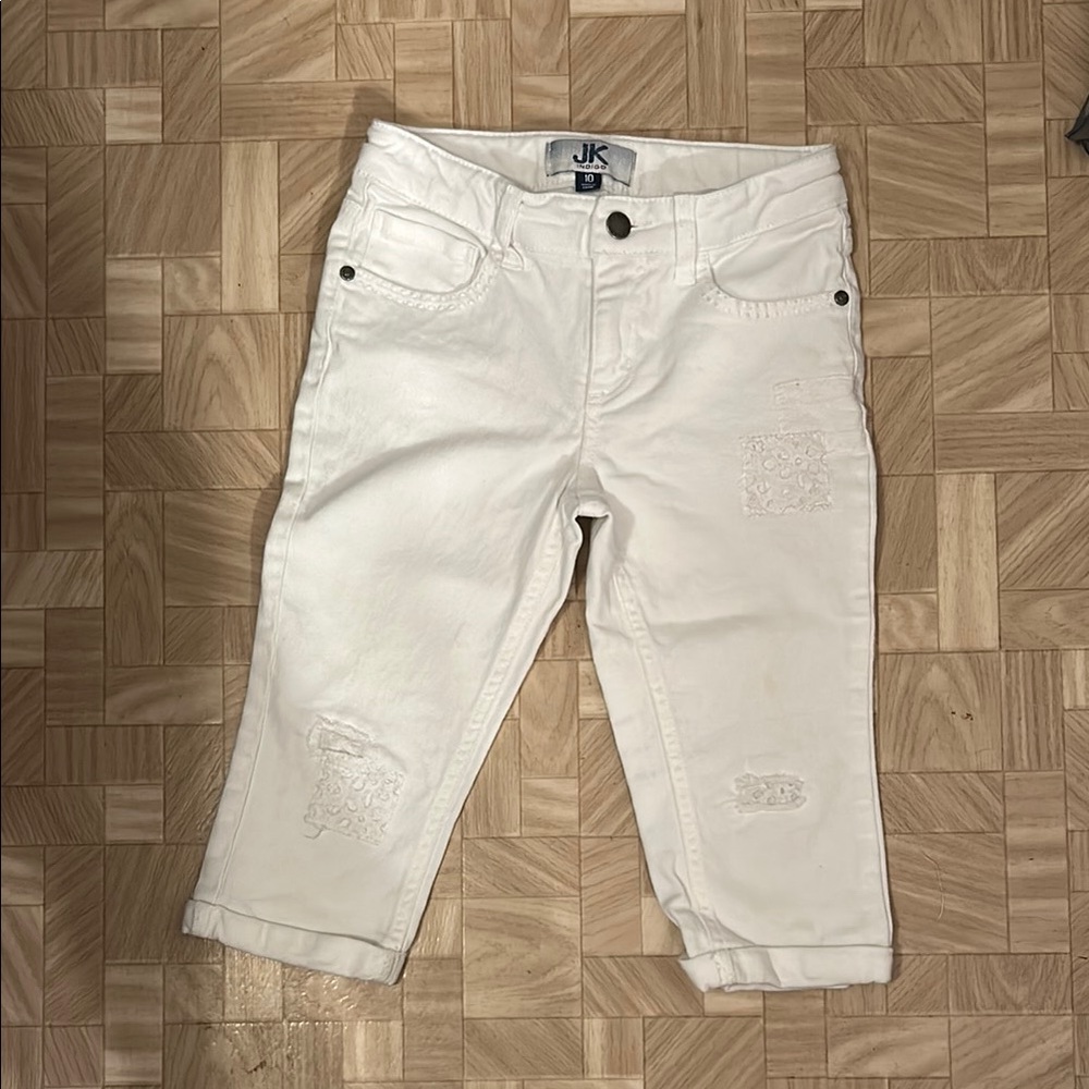Kids (10) Indigo White long Jean shorts / capris